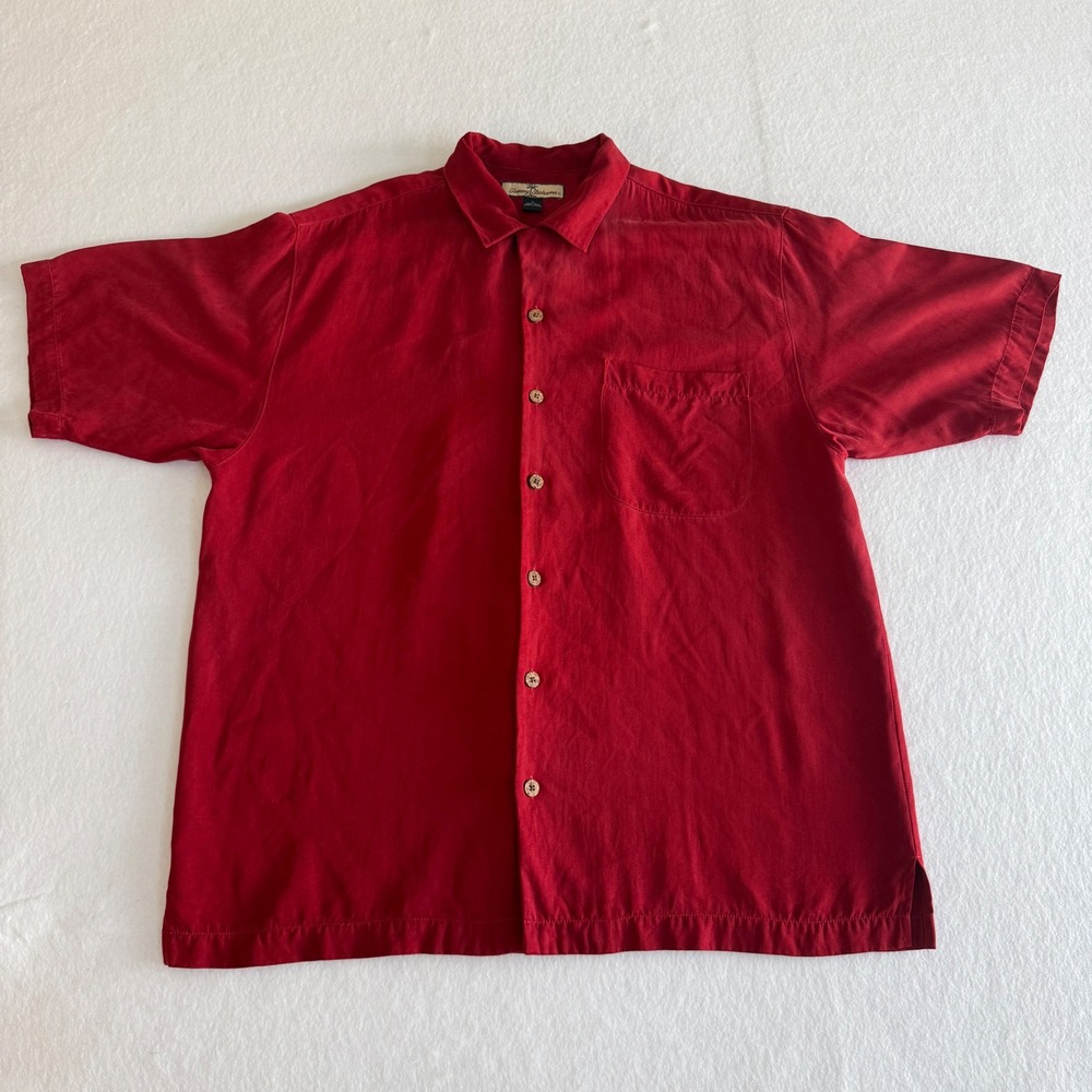 Tommy Bahama Button-Down Shirt Men Medium Red 100% Silk Relaxed Camp Shirt